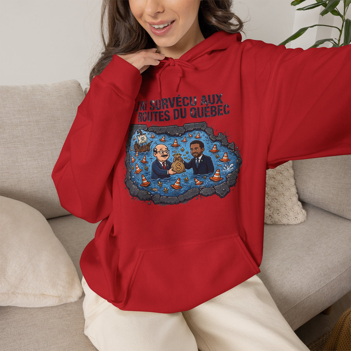 Hoodie - "J'ai Survécu aux Routes du Québec" Road Trip Canada Sweatshirt