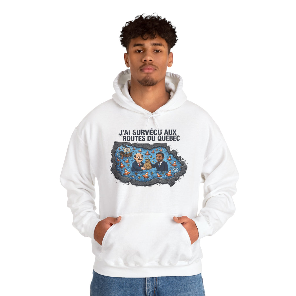 Hoodie - "J'ai Survécu aux Routes du Québec" Road Trip Canada Sweatshirt