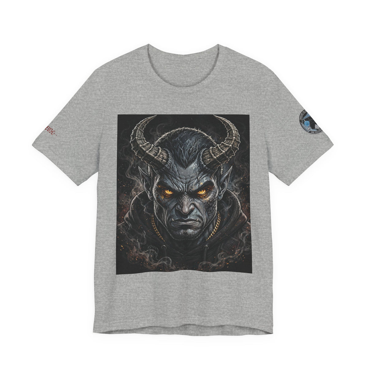 Demon Horns Graphic Tee — Fiery-Eyed Dark Demon Illustration T-Shirt