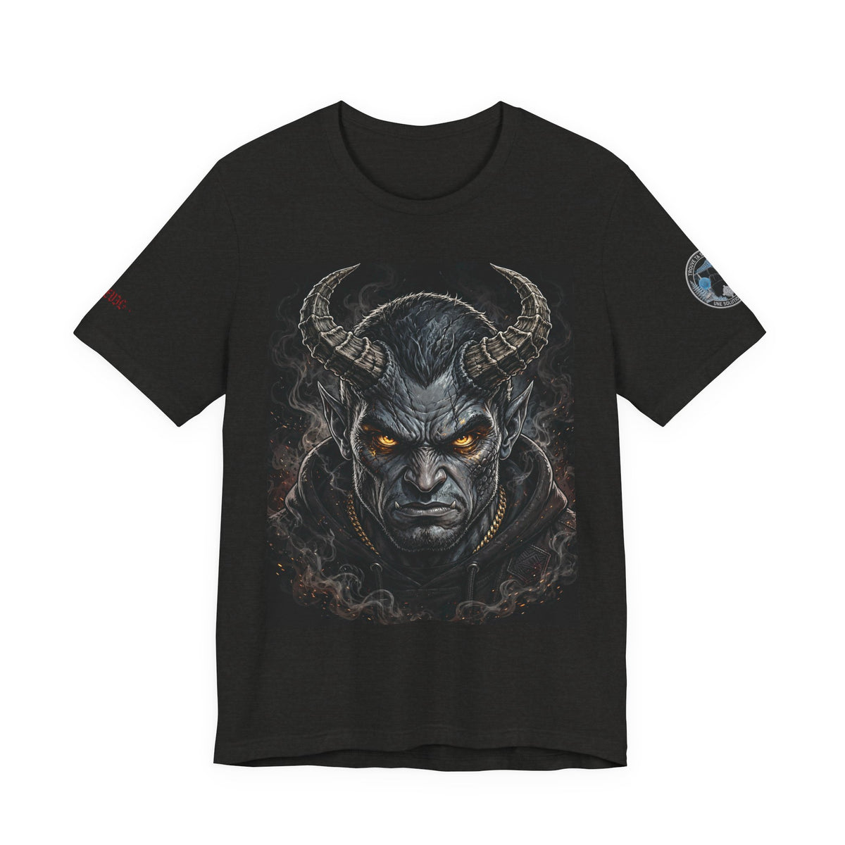 Demon Horns Graphic Tee — Fiery-Eyed Dark Demon Illustration T-Shirt