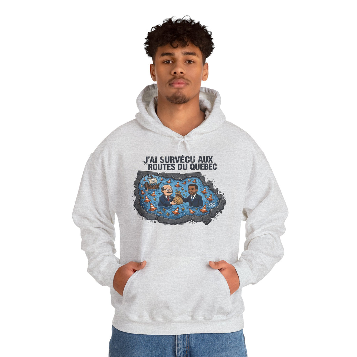 Hoodie - "J'ai Survécu aux Routes du Québec" Road Trip Canada Sweatshirt