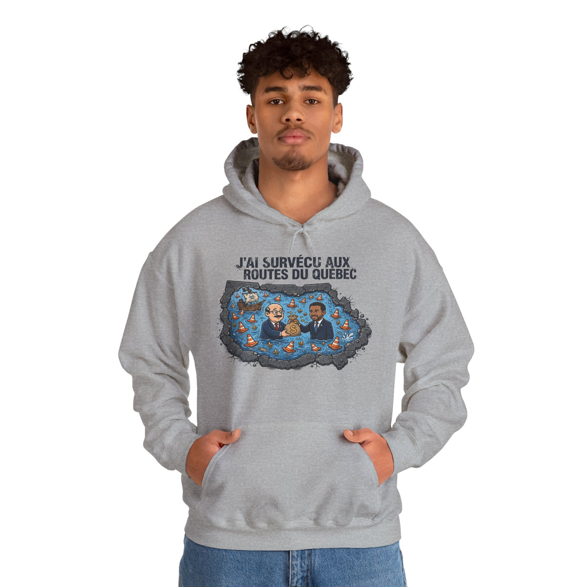 Hoodie - "J'ai Survécu aux Routes du Québec" Road Trip Canada Sweatshirt