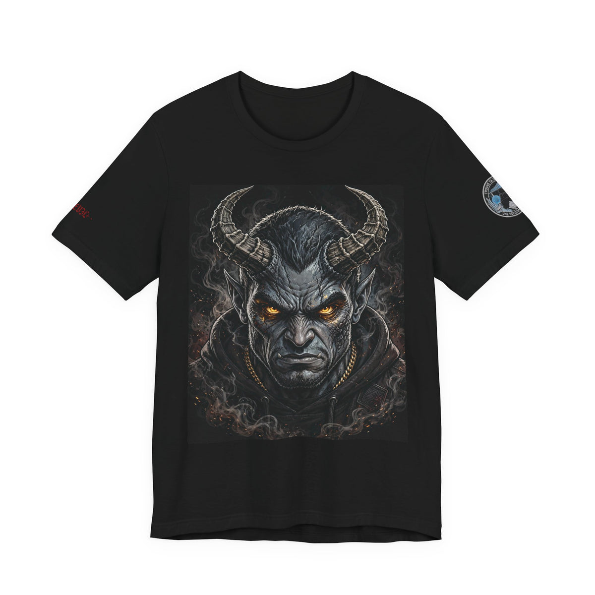 Demon Horns Graphic Tee — Fiery-Eyed Dark Demon Illustration T-Shirt