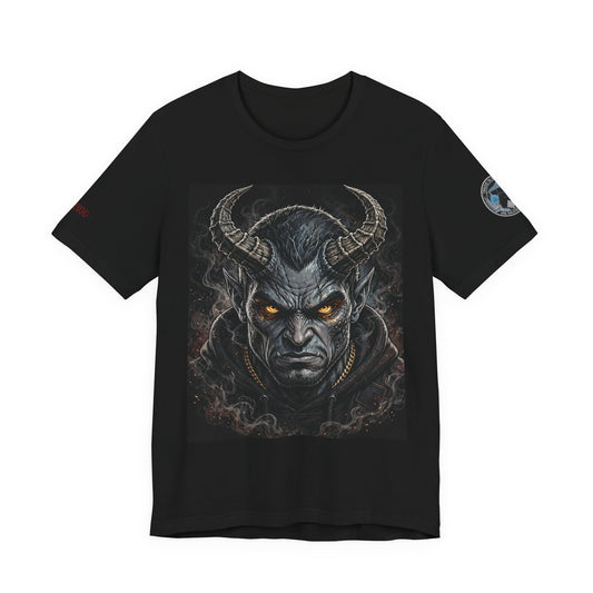 Demon Horns Graphic Tee — Fiery-Eyed Dark Demon Illustration T-Shirt