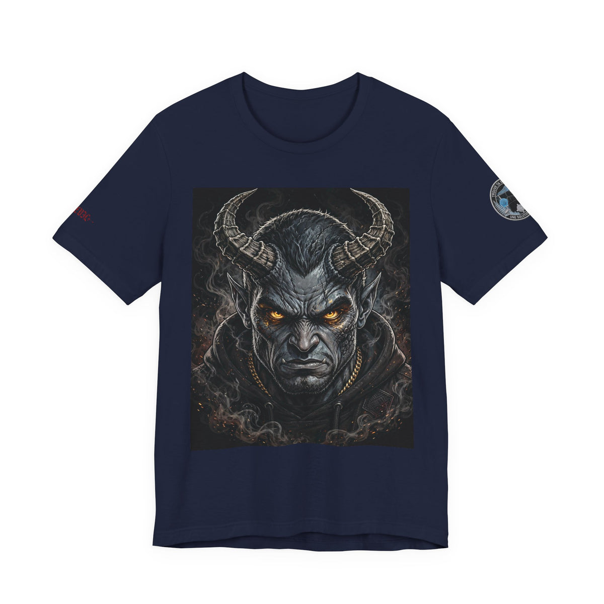 Demon Horns Graphic Tee — Fiery-Eyed Dark Demon Illustration T-Shirt