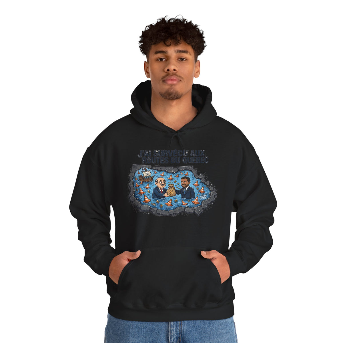 Hoodie - "J'ai Survécu aux Routes du Québec" Road Trip Canada Sweatshirt
