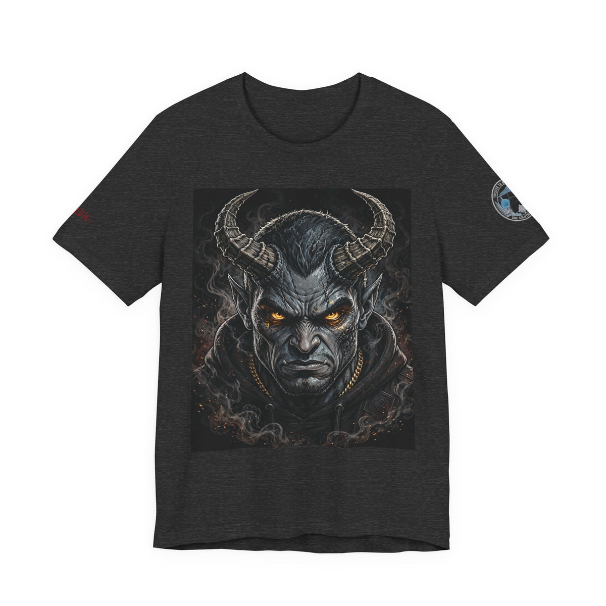 Demon Horns Graphic Tee — Fiery-Eyed Dark Demon Illustration T-Shirt