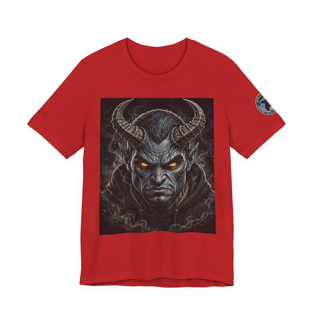 Demon Horns Graphic Tee — Fiery-Eyed Dark Demon Illustration T-Shirt