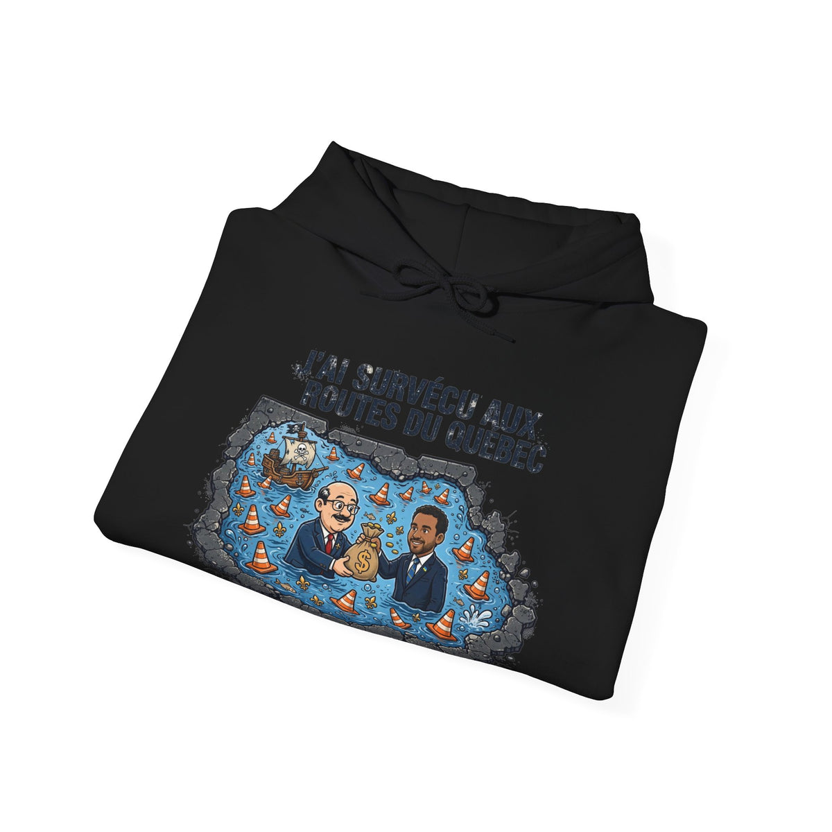 Hoodie - "J'ai Survécu aux Routes du Québec" Road Trip Canada Sweatshirt